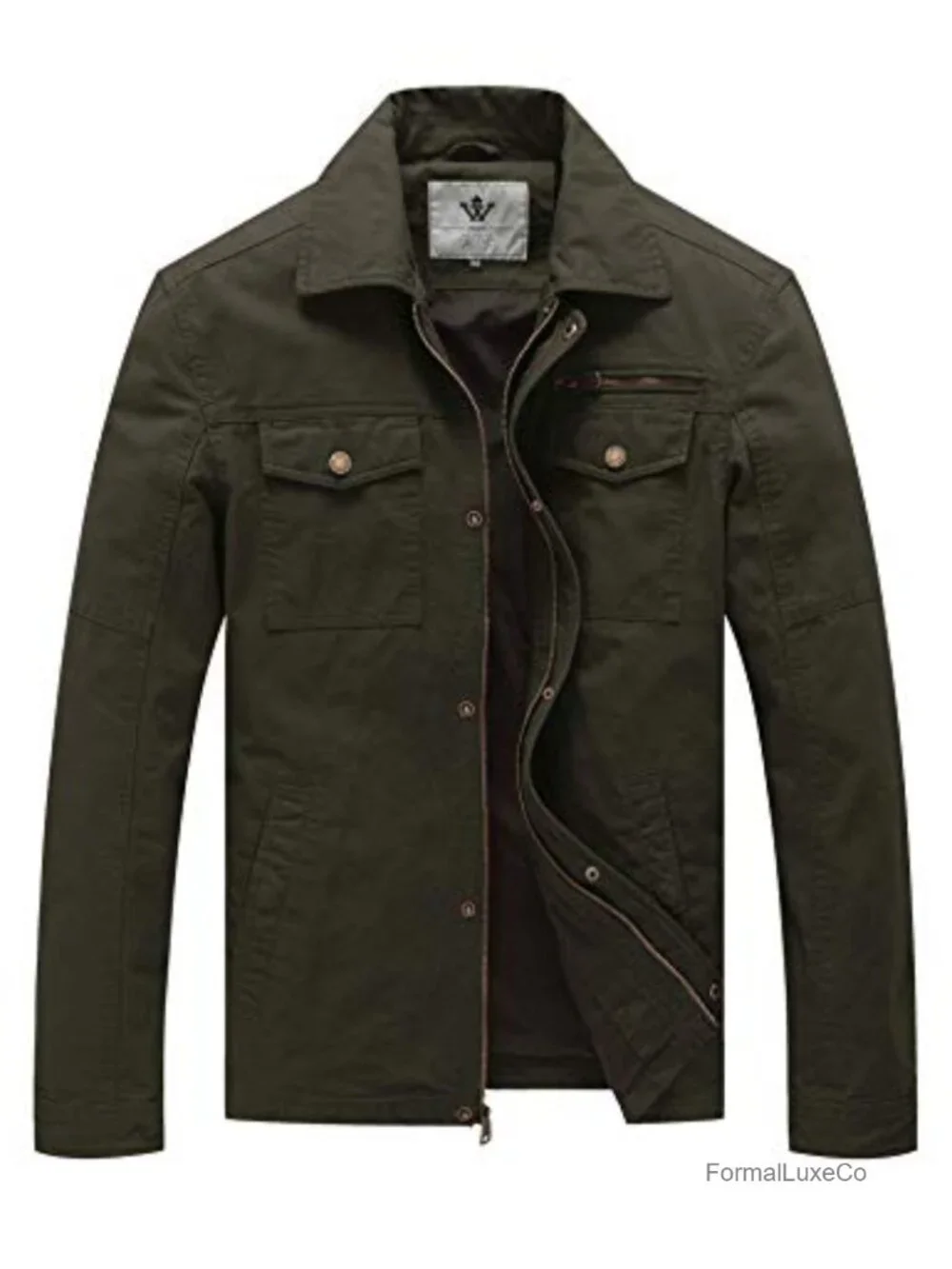 Men's Cotton Canvas Military Style Lightweight Jacket with Multiple Pockets